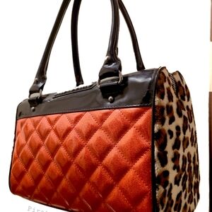 Retro Lux De Ville Bag Rockabilly Pinup Purse Quilted Leopard Print Handbag LAMB
